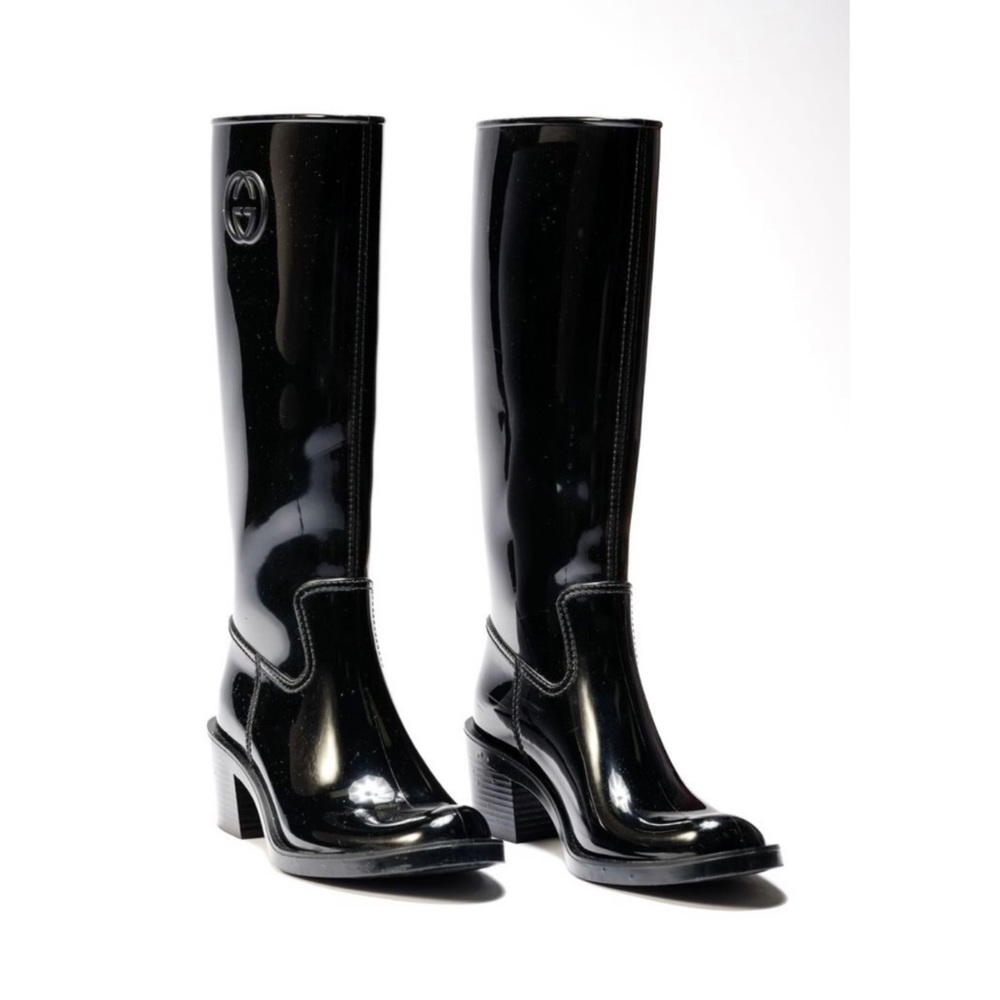 Gucci Black Heeled Rain Boots